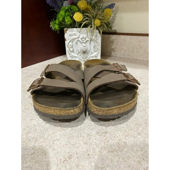 Birkenstock Womens Mayari Sandals Size 39 Brown Vegan Leather Cork Sole Adjustab - Picture 3 of 6